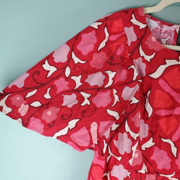 Rhode x Target Women's Red Zinnia Floral Print Bell Sleeve Midi Dress Size 14 - Picture 4 of 6